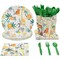 144 Piece Jungle Safari Theme Birthday Party Decorations, Zoo Animal Dinnerware Plates, Napkins, Cups, and Cutlery (Serves 24)